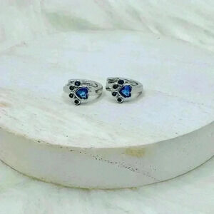 Paw Print Zircon Hoop Earrings in Blue